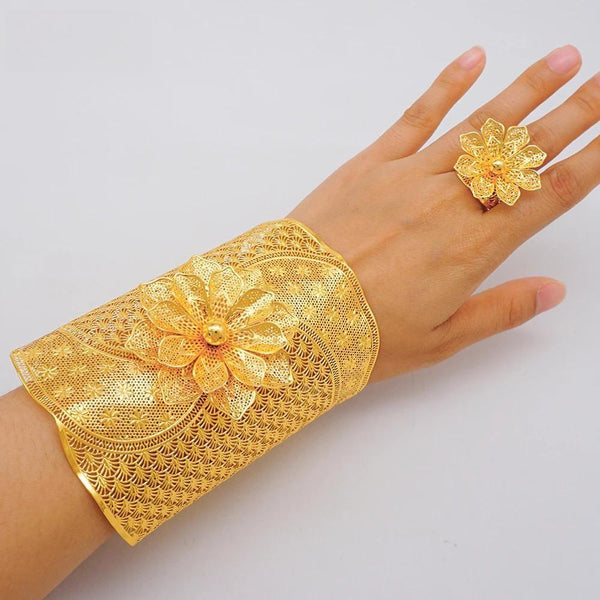 Brazalete de moda con anillo para mujer, pulseras nigerianas resistentes