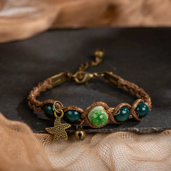 Pulseras de cuentas de cerámica hechas a mano para niñas, joyería retro de bricolaje.