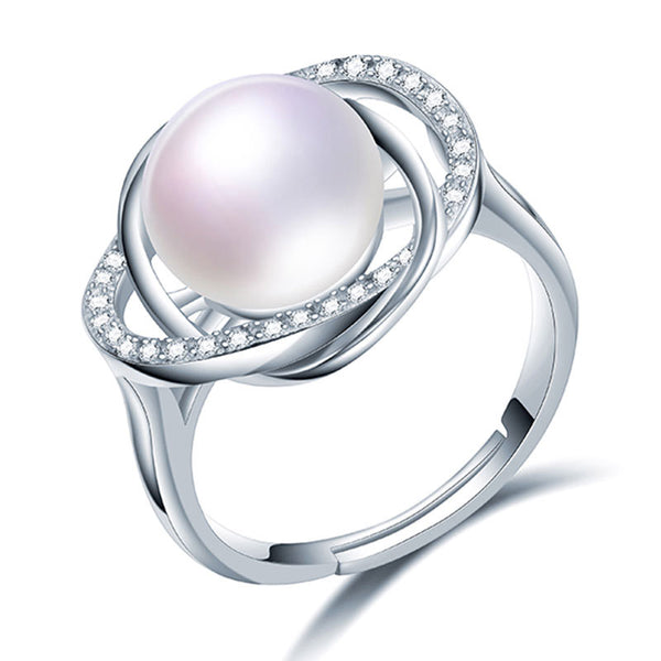 Anillo de perla de agua dulce natural AAAA de 10-11 mm con forma de cruz para mujer.