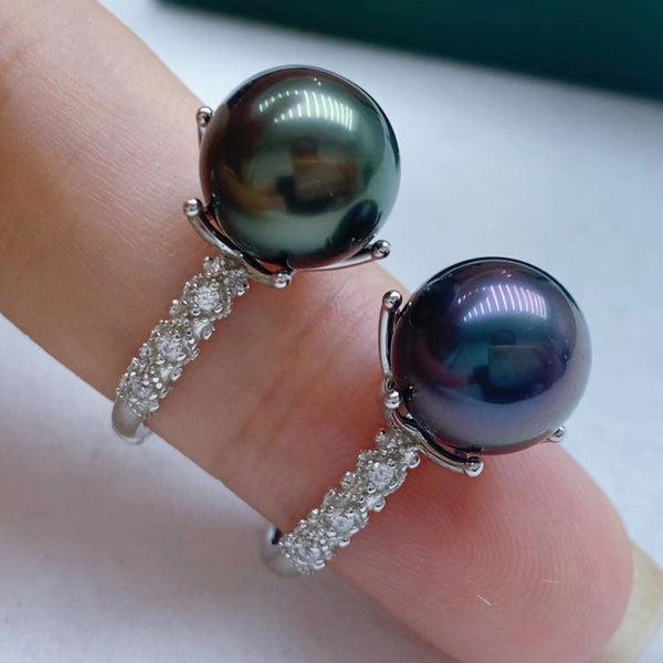 Anillo de plata de ley 925 con seis garras, perla de Tahití redonda de agua de mar de alta calidad y versátil, de 10 a 11 mm