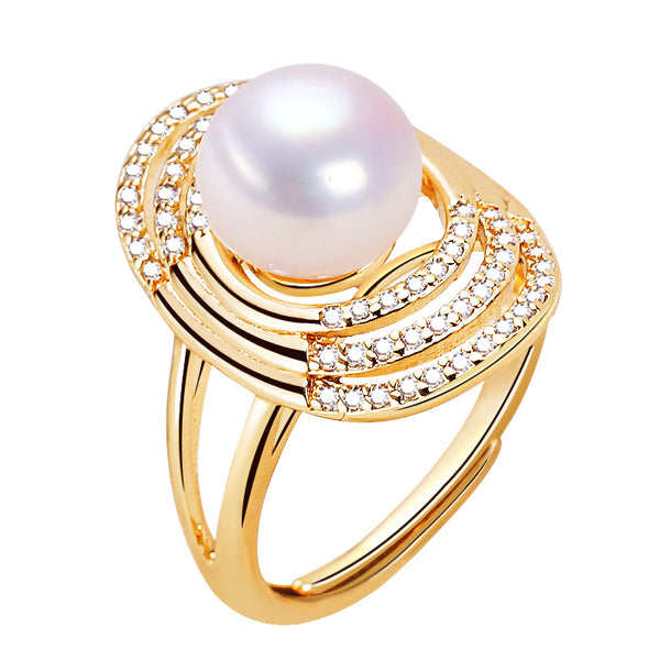 Nuevo anillo de perla fina 100 % auténtica, perla de agua dulce natural ovalada, anillo grande para mujer