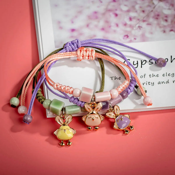 Pulseras de cuentas de cerámica de aleación con diseño de pájaro de dibujos animados hechas a mano de Mori Girl