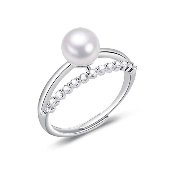 Nuevo anillo de perla de moda, perla natural de agua dulce, plata de ley 925, anillo de circón de buena calidad.