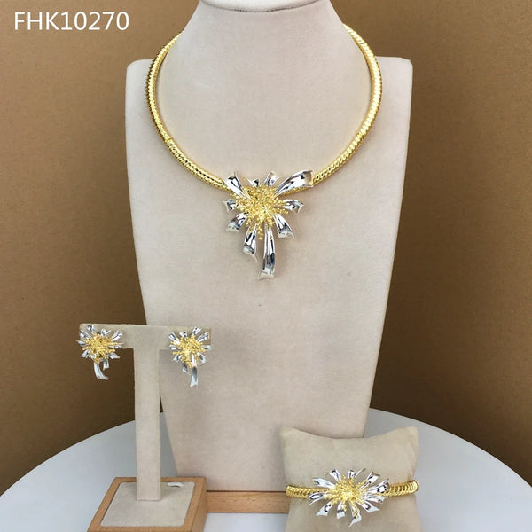 Conjuntos de joyería de fantasía de Dubái: collar de flores para mujer, regalos de fiesta y Navidad