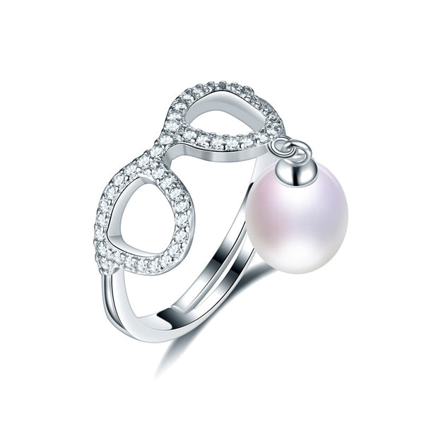 Anillo de perla de agua dulce natural con diseño de gafas, color blanco, rosa, morado y negro.