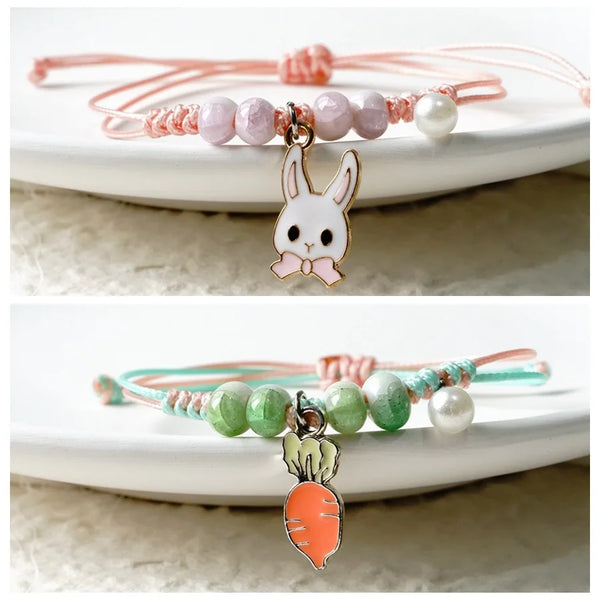 Pulseras de aleación con colgante de zanahoria y conejo para novia