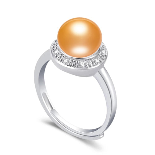 Anillo de perlas de moda con perla natural de agua dulce, anillos redondos de circonita retro