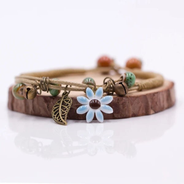 Pulseras de cerámica con hojas y flores para mujer, hechas a mano, estilo retro Artware
