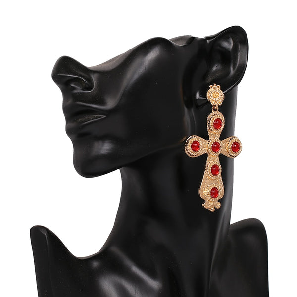Nuevos pendientes de cruz de cristal con diamantes de imitación para mujer