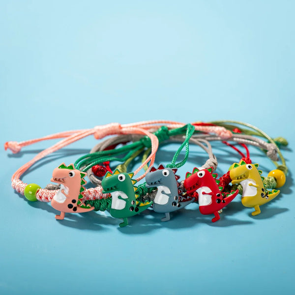 Pulsera tejida a mano con diseño de dinosaurio multicolor de dibujos animados, el regalo favorito de los niños.