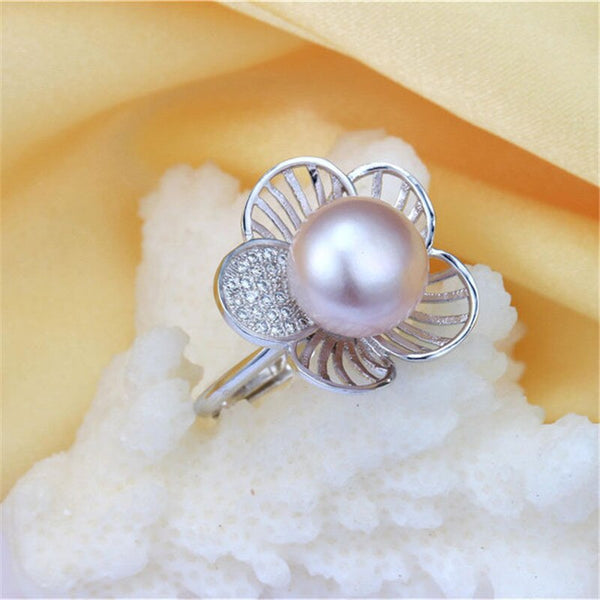 Anillo de perla natural genuina de 10 mm de joyería fina