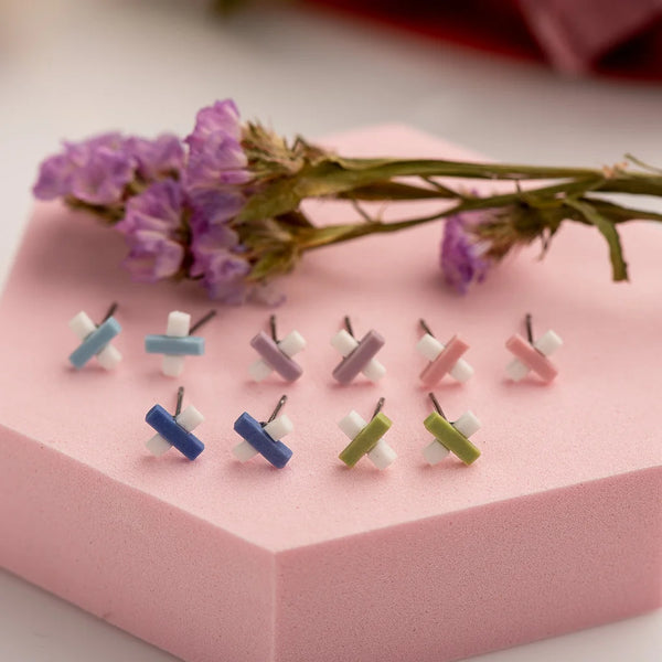 Pendientes de cerámica con signo más digital multicolor