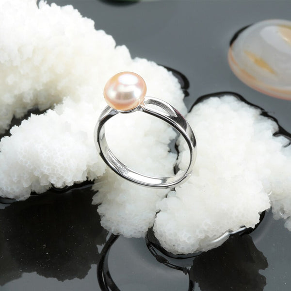 Anillos ajustables de perla natural blanca de moda para mujer