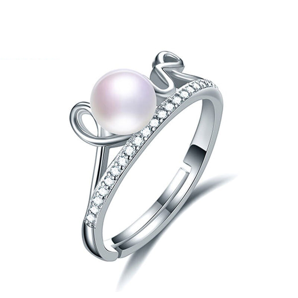 Anillo de perla natural genuina blanca de 6-7 mm