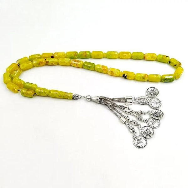 Mens Resin Tasbih 9x16MM Beads Muslim Rosary Metal 6 Chain with Arabic Plate Islamic Fashion Gift