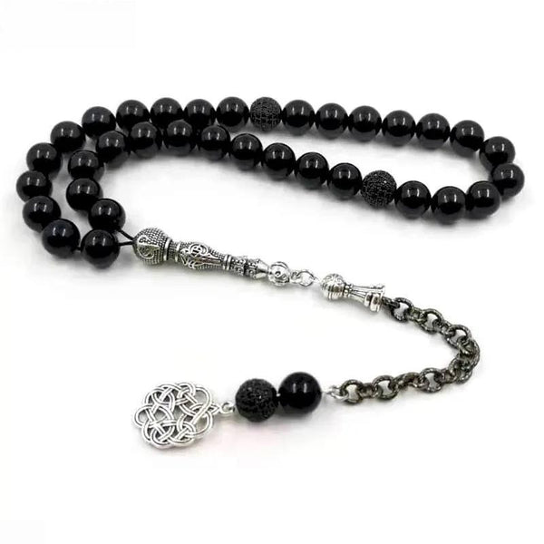 Man luxury Tasbih Zircon Rosary Beads With Natural Black Agates  Islamic Accessorise Muslim gift