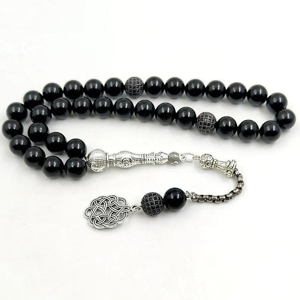 Tasbih Natural Black Agates With Zircon Rosary Beads Muslim Bracelet Eid gift