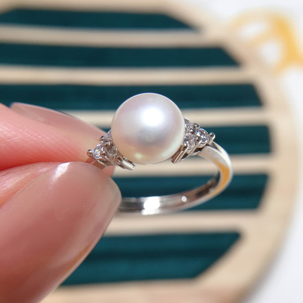 Anillo de perla simple 100% perla natural real color oro plata mujer