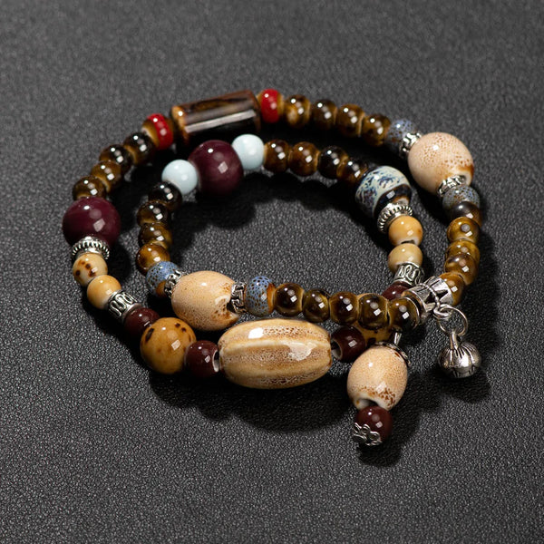 Pulsera antigua de cuentas de cerámica hecha a mano