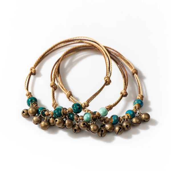 Pulsera de cuentas de cerámica estilo retro de tamaño ajustable hecha a mano