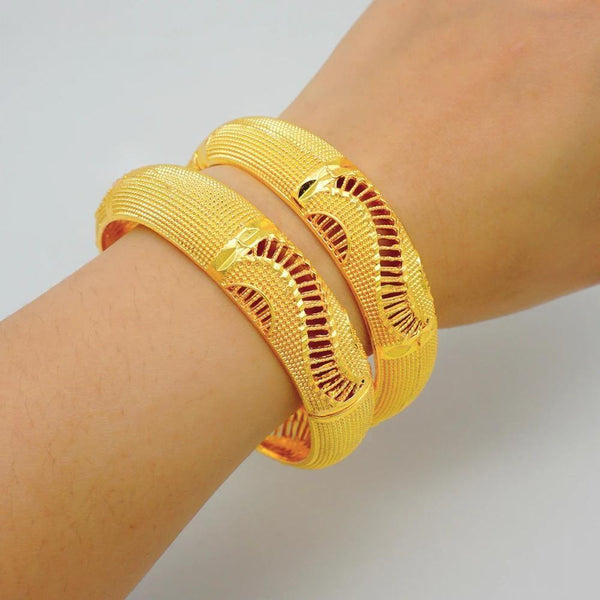 Lote de 4 pulseras de lujo de color dorado de Dubái para mujer
