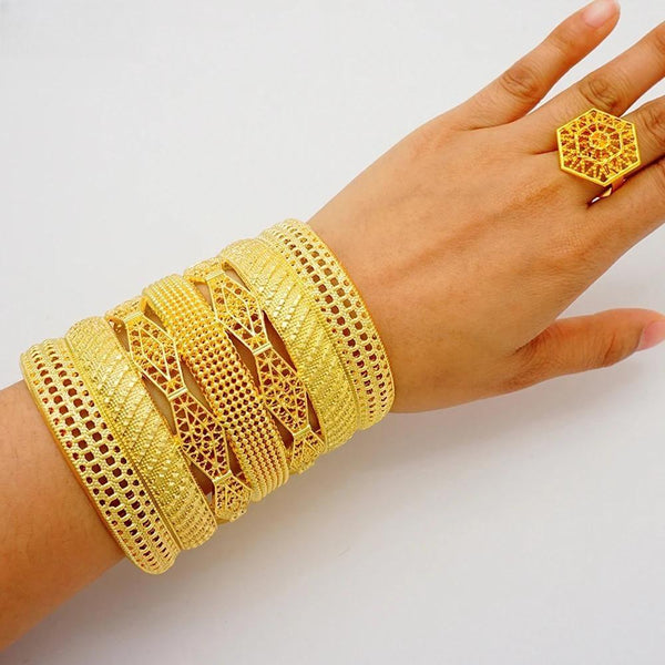Brazaletes de lujo Duabi de color dorado con anillo, pulsera ancha india para mujer