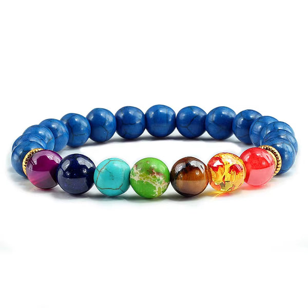 Pulsera de piedra natural de 7 chakras con cuentas de 8 mm para hombre, pulsera energética de lava, ónix y ojo de tigre