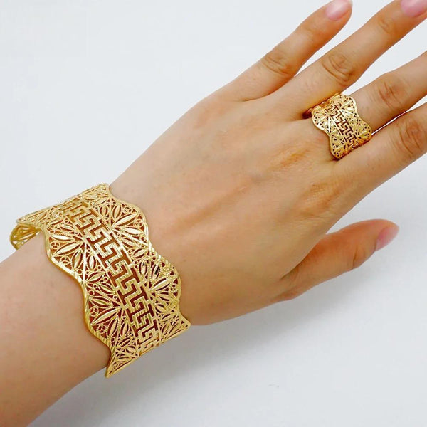 Brazaletes etíopes de Dubái con diseño abierto para mujer, color dorado marroquí