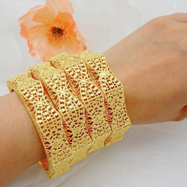 Lote de 4 pulseras etíopes de Dubái, color dorado, para mujer, pulsera de novia