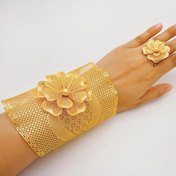Brazaletes de oro de Dubái con anillo para mujer