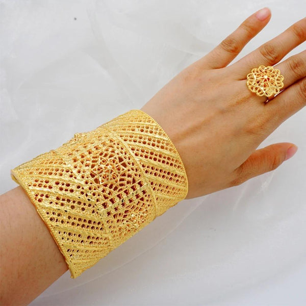 Brazalete abierto de Dubái para mujer, brazalete marroquí grande de oro