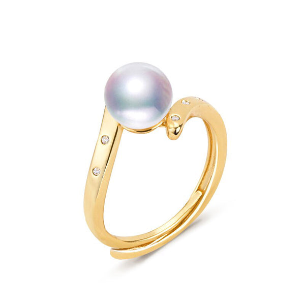 Anillo de compromiso con perla natural auténtica, nuevo diseño dorado en oro de 14 quilates.