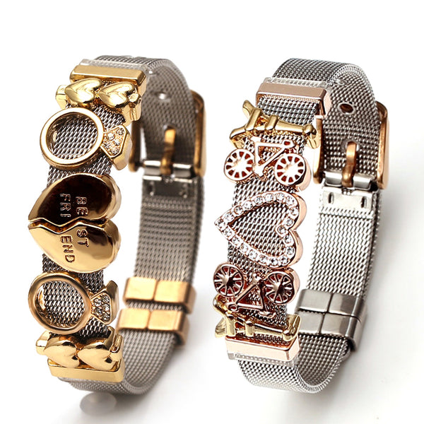 Pulseras de malla de acero inoxidable de colores para mujer