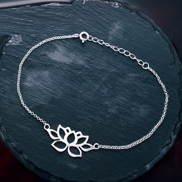 Pulsera clásica vintage de flor de loto hueca de plata de ley 925 para mujer