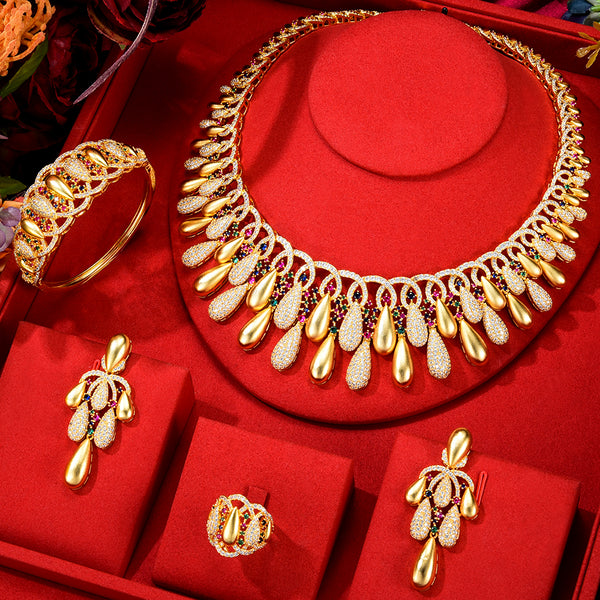 Bling Sequins Luxury Africa Dubai  Party Zircon Wedding Bridal Jewelry Set Gift