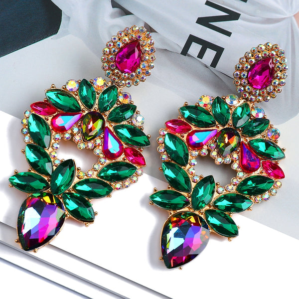 Pendientes colgantes de cristal brillante de alta calidad, accesorios vintage de lujo para mujer.
