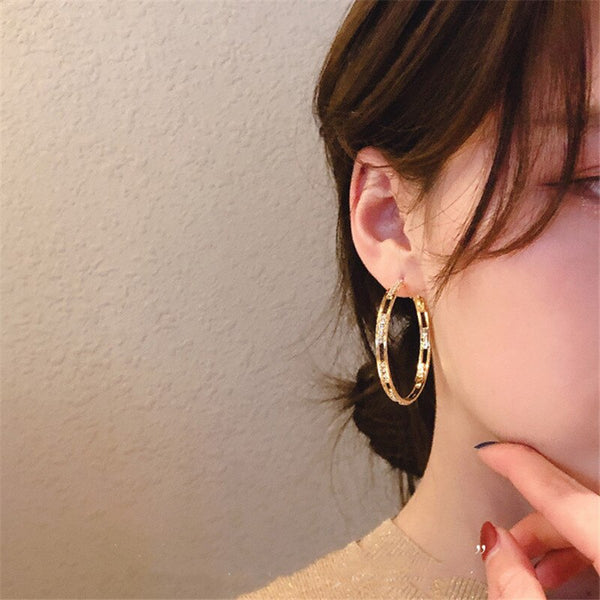 Pendientes de aro de cristal redondos dorados para mujer, bisutería geométrica con diamantes de imitación.