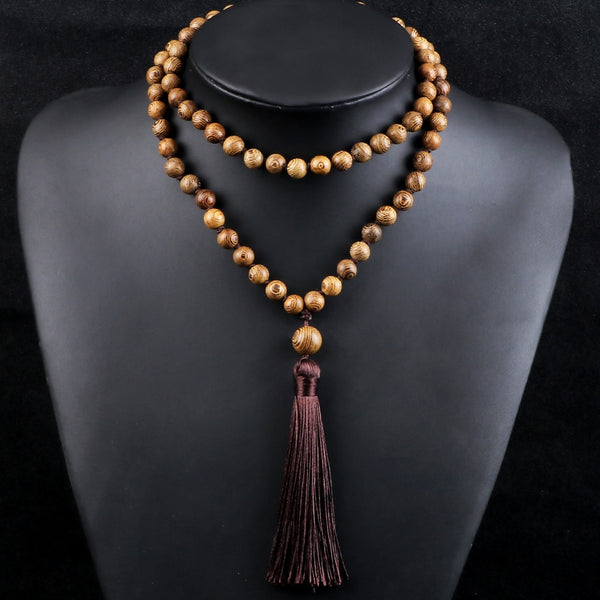 Collar de oración con 108 cuentas de madera originales de mala de yoga vintage para mujeres y hombres