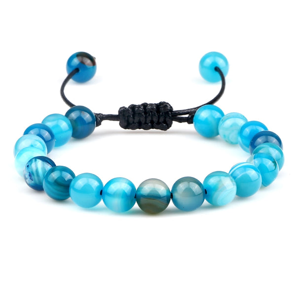 Pulsera de cuentas de piedra de ojo de tigre de 8 mm con cuerda trenzada ajustable