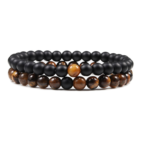 Pulsera clásica de malaquita verde mate negra para parejas con cuentas a distancia