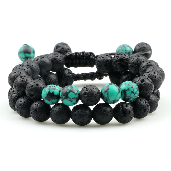 2 pulseras ajustables de cuentas de piedra natural trenzadas para parejas, mujeres y hombres.