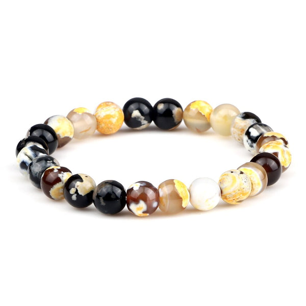Pulsera elástica de cuentas energéticas para hombre, de 8 mm, con piedra de ojo de tigre natural y ágata de roca volcánica.