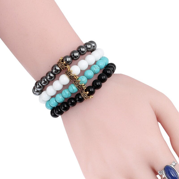 Pulseras hechas a mano con cuentas de lava negra a distancia para parejas