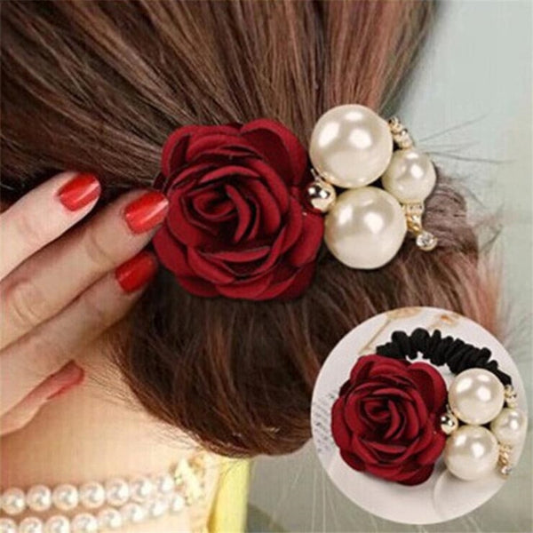 1 pieza de accesorios para el cabello para mujer, estilo de moda, grandes flores rosas, perlas y diamantes de imitación, bandas para el cabello
