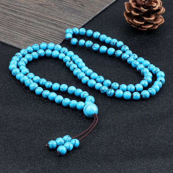 Pulseras de oración vintage con cuentas de piedra natural de color azul brillante