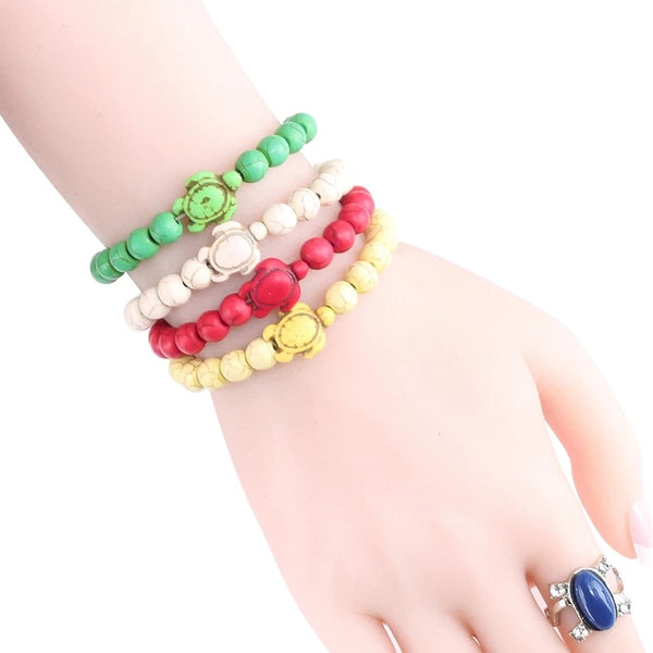 Pulseras elásticas clásicas de piedra natural con cuentas de tortuga marina de verano de alta calidad