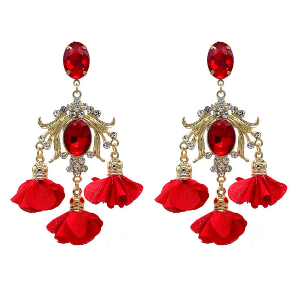 Pendientes bohemios de nueva tendencia para mujer con aleación de diamantes de imitación y colgante de flores.