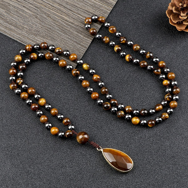 Collares con cuentas de hematita y ojo de tigre para hombre y mujer.