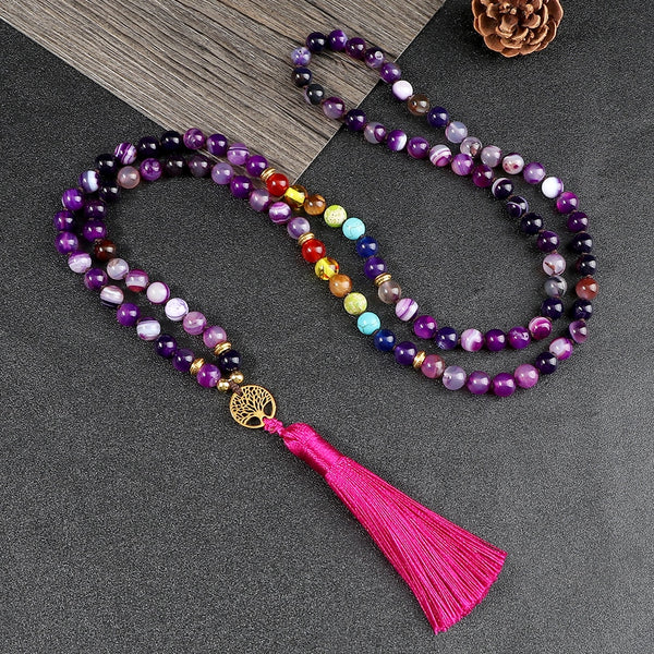 Collar de oración de 108 cuentas de ágata morada natural para mujer
