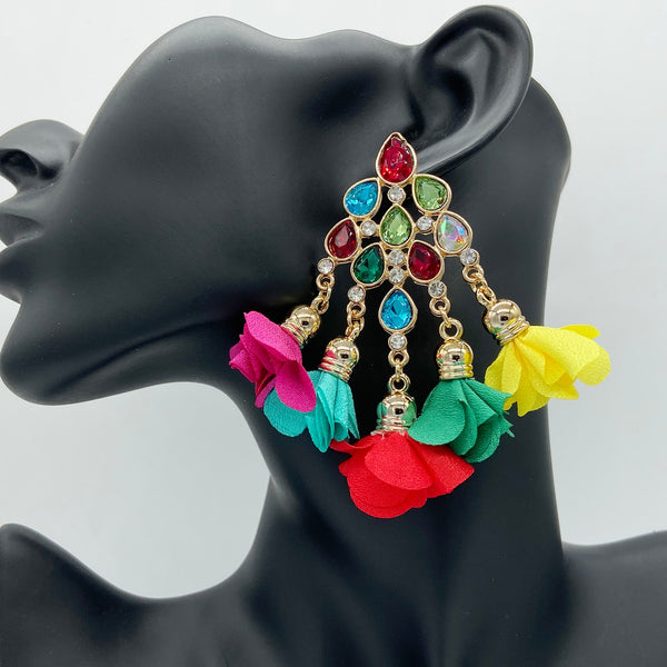 Pendientes colgantes con borlas de flores de cristal de colores, nuevos y llamativos, para mujer